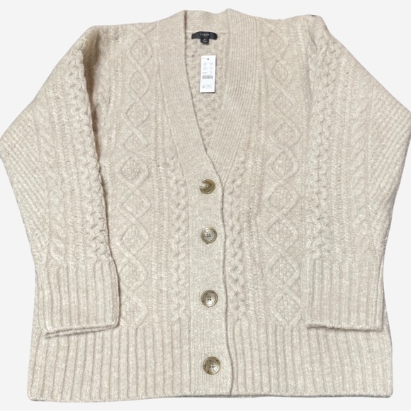 J Crew Cable knit stretch cardigan Color: Heather Light Stone - Picture 6 of 9
